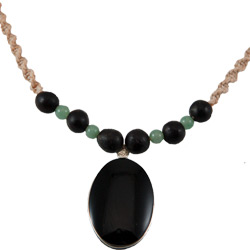 Hemp Necklace with Oval Shaped Obsidian Pendant